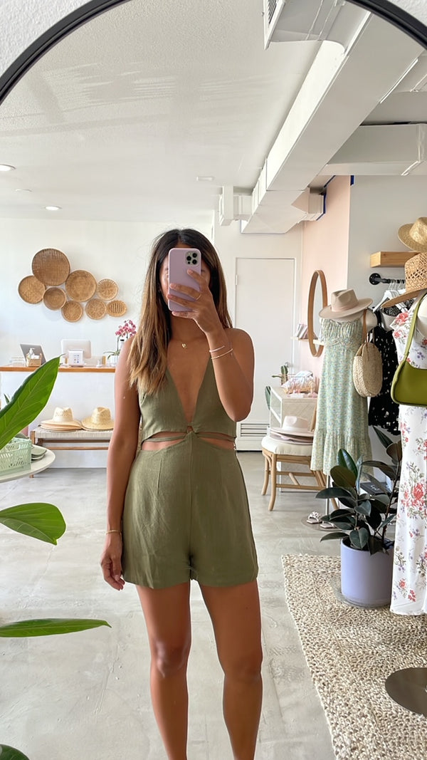Show Me The Goodies Olive Green Short Romper