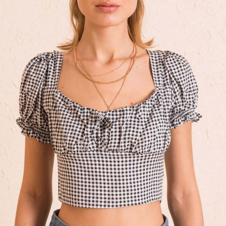 Violeta Gingham Check Crop Top Blouse and Tops by Lovely Curated Things