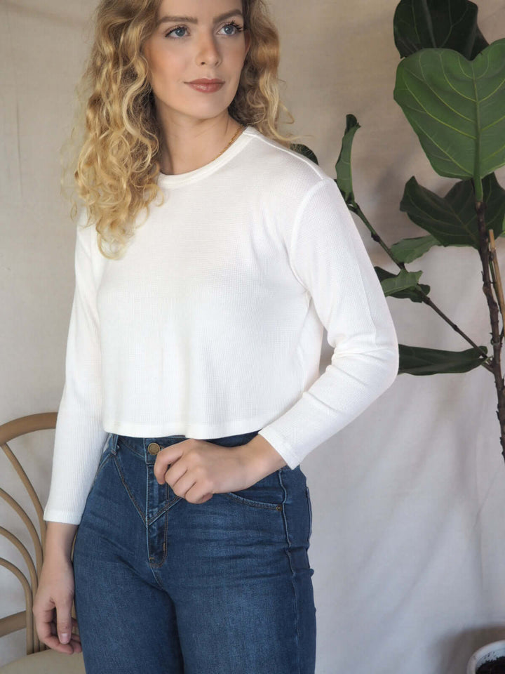 Sloane Cropped Long Sleeve Waffle Tee and Tops by Lovely Curated Things