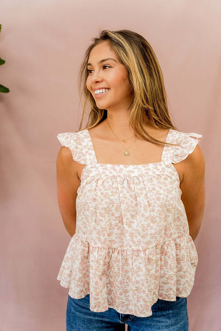 Cynthia Ruffle Trim Peplum Top and Tops by Lovely Curated Things