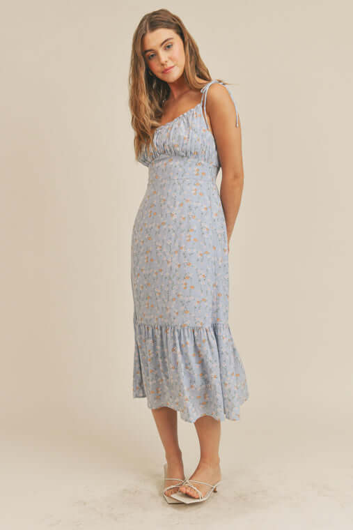 In the Blooms Light Blue Floral Midi Dress and Dresses by Lovely Curated Things