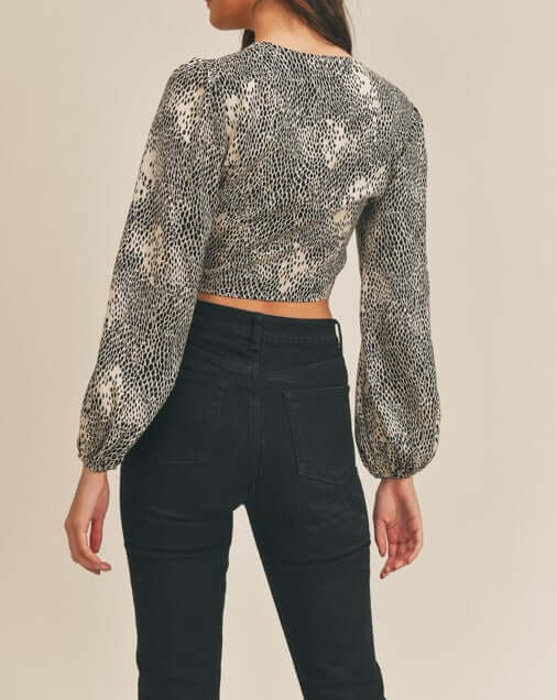 Rhye Long sleeve Animal Printed Ruched Crop Top and Tops by Lovely Curated Things