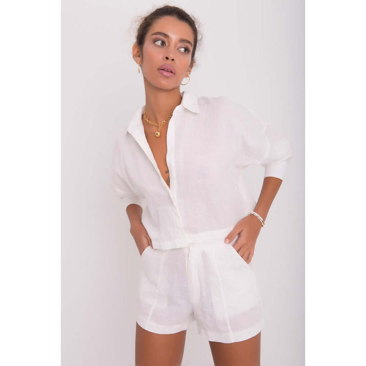 Cabo White Mini Linen Short with Pocket and Shorts by Lovely Curated Things